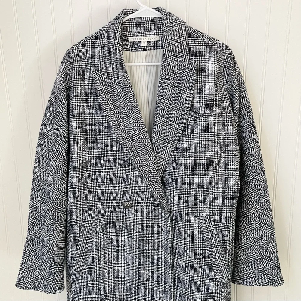 Veronica Beard Fiona Plaid Check Tweed Coat Size Medium Blue Multi